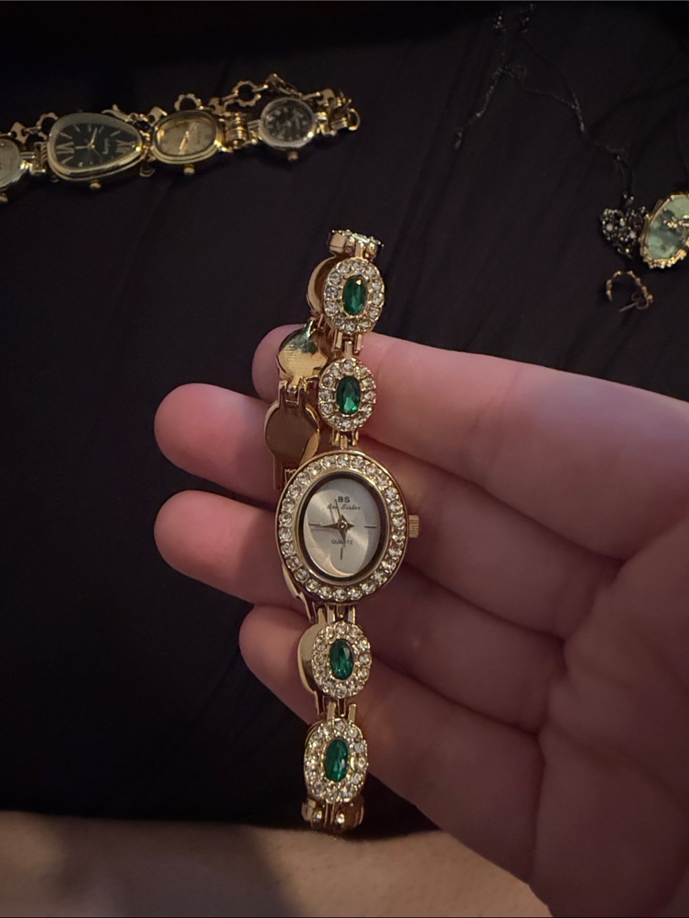 Gold-Tone Women's Bracelet Watch with Emerald Accent